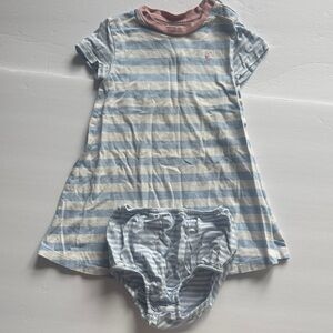 Ralph Lauren Striped Blue and White T Shirt Dress with Diaper Cover